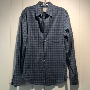 J Crew secret wash stretch blue plaid long sleeve organic cotton Slim fit M